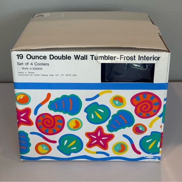 VINTAGE 90s CABANA CLUB Set of‎ 4 Insulated Blue Plastic Tumblers NIB - Picture 8 of 8